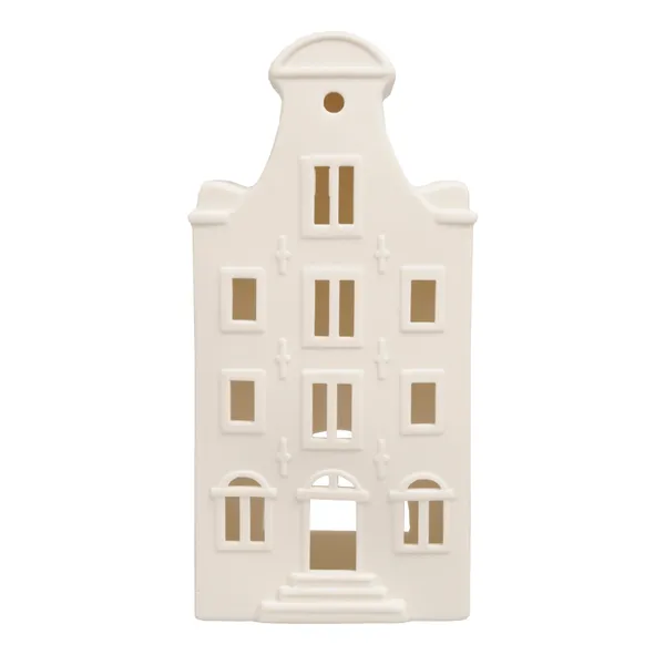 Waxinelichthouder, porselein, huisje met klokgevel, 20 cm
