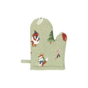 Children's oven mitt, GOTS organic cotton, winter forest